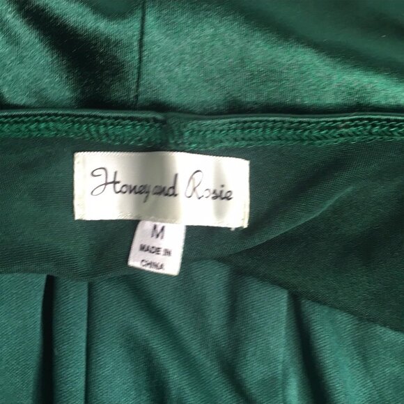 Holiday Fairy Dress Christmas Women Medium Green Satin Ruched Bodycon Mini Party - Picture 3 of 16